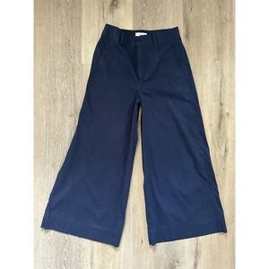 Mango MNG Navy Wide‎ Leg Culotte Pants Women's Small High Rise Cropped